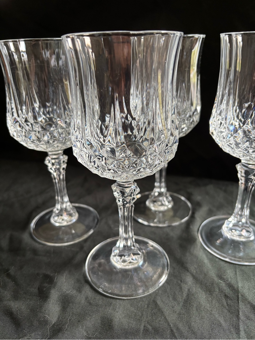 Set of 4 Cristal d’Arques “Longchamp” water goblets large wine glasses 7.25” VTG